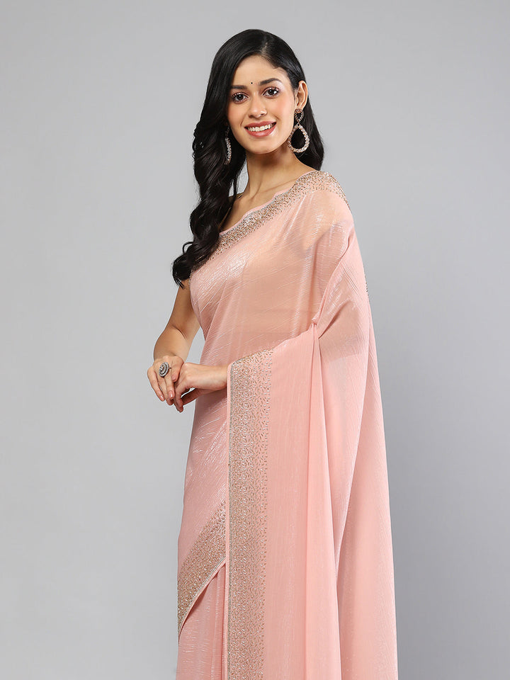 Swarovski Border Art-Chiffon Plain Saree