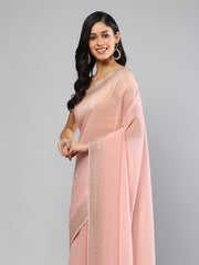 Swarovski Border Art-Chiffon Plain Saree