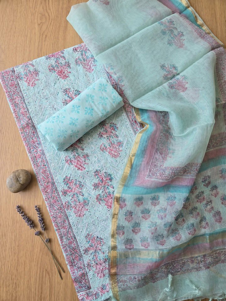 Printed Cotton Blend Unstitched Suit With Pant &amp; Dupatta