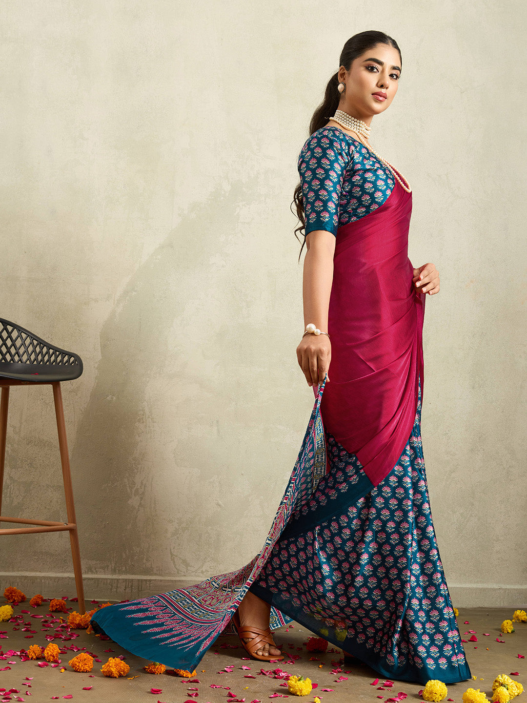 Printed Satin Saree