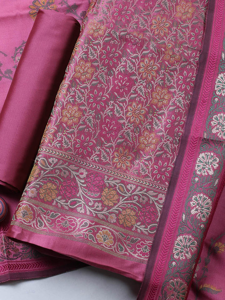 Woven Design Chanderi Unstitched Suit With Pant &amp; Dupatta