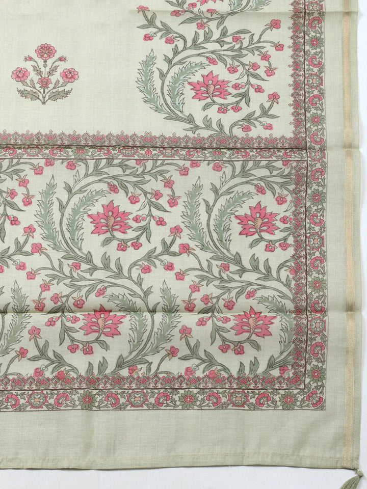 Embroidered Chanderi Unstitched Suit With Pant &amp; Dupatta