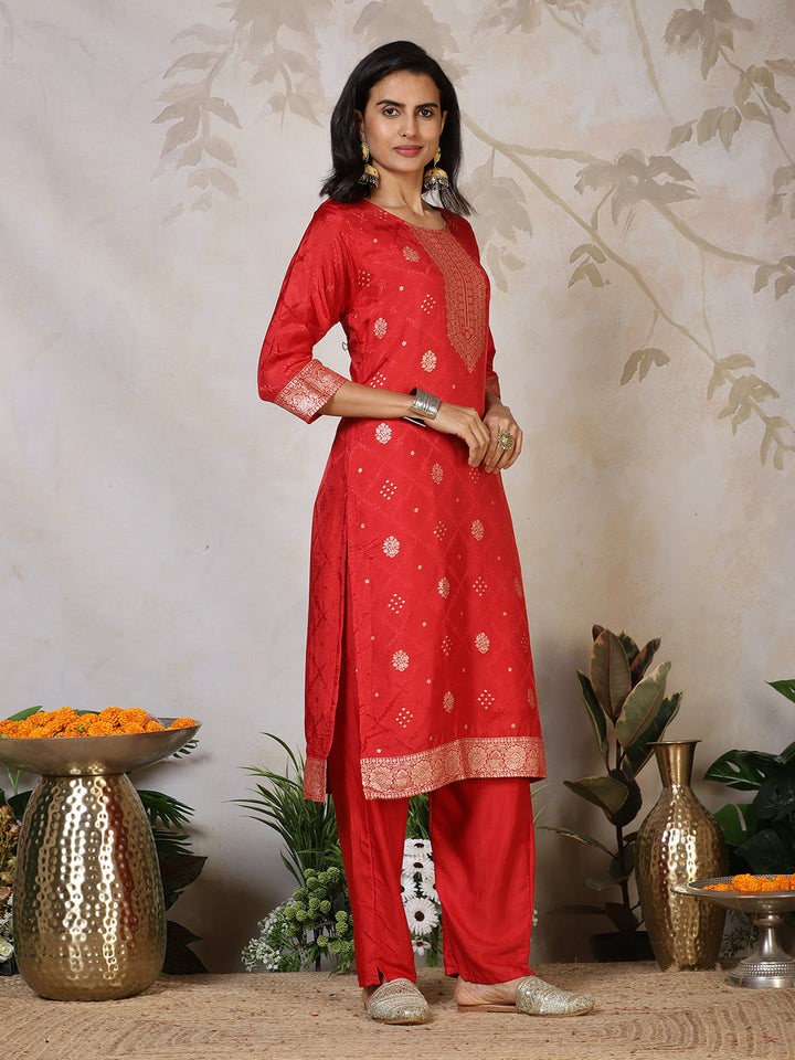 Banarasi Weave Tissue Kurta With Pants &amp; Dupatta