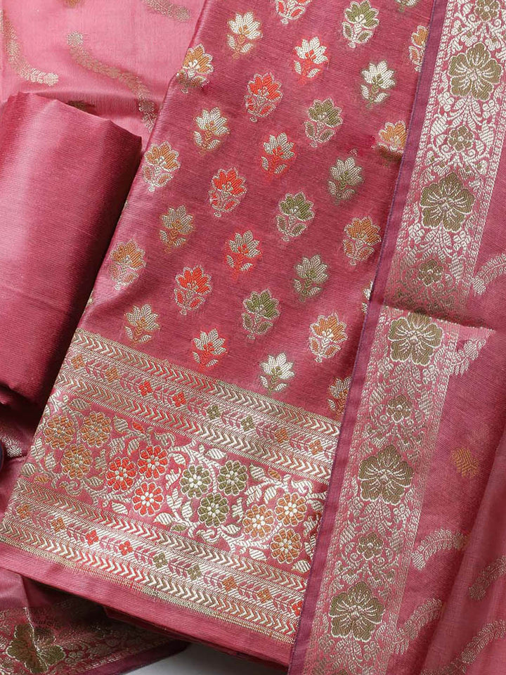Banarasi Chanderi Unstitched Suit With Pant &amp; Dupatta