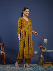 Printed Cotton Kurta With Pant & Dupatta