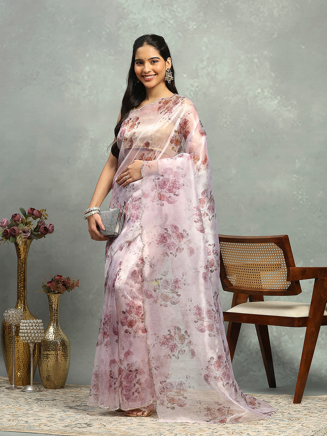 Digital Floral Printed Organza Saree