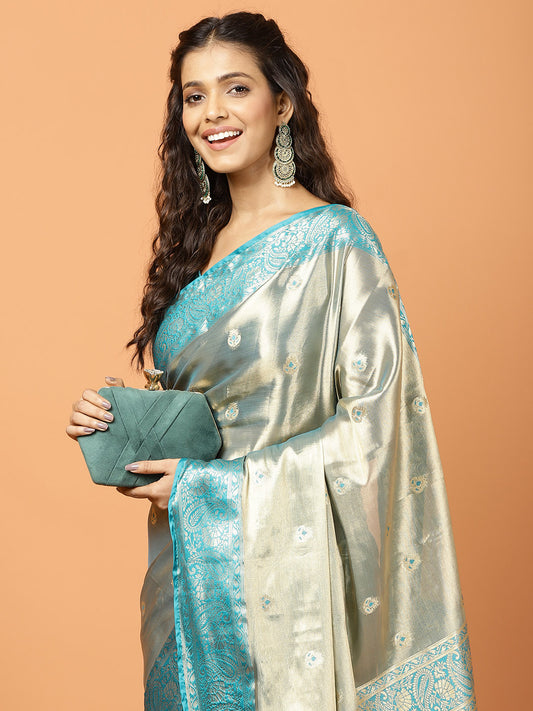 Plain Zari Border Banarasi Woven Saree