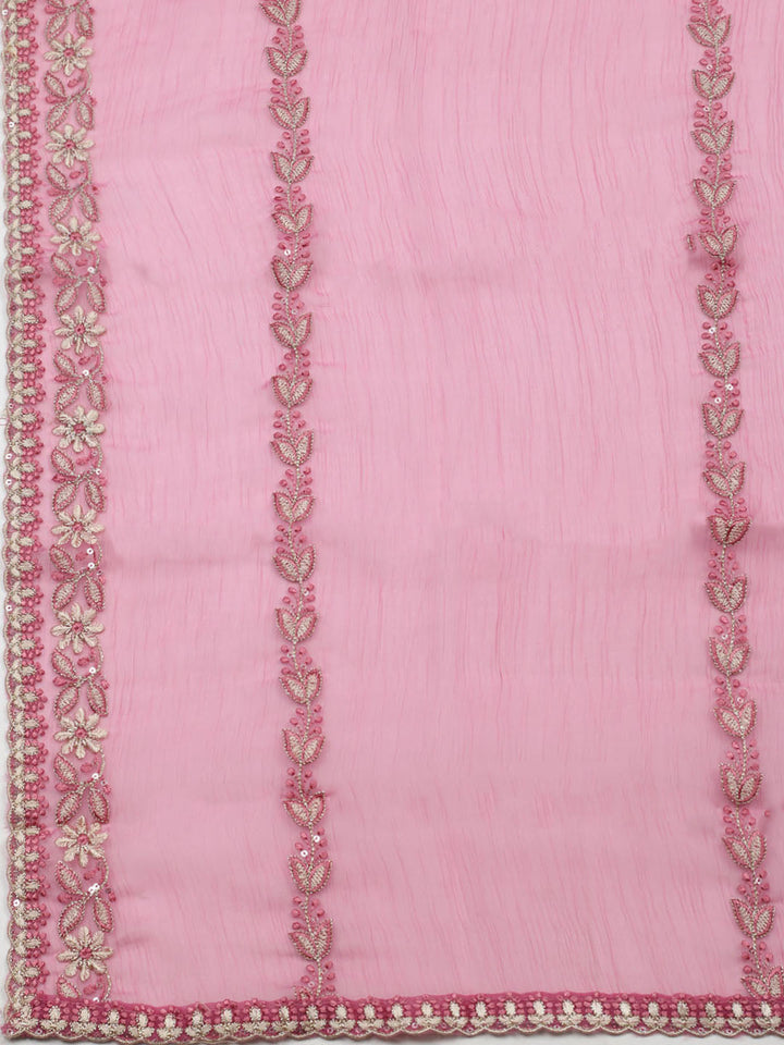 Embroidered Organza Unstitched Suit With Pant &amp; Dupatta