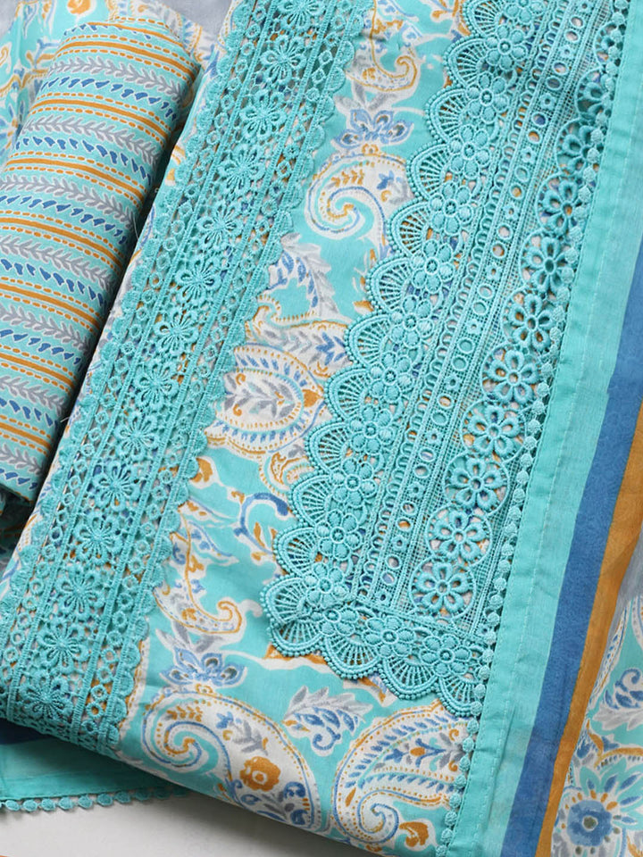 Embroidered Cotton Blend Unstitched Suit With Pant &amp; Dupatta