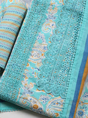 Embroidered Cotton Blend Unstitched Suit With Pant & Dupatta