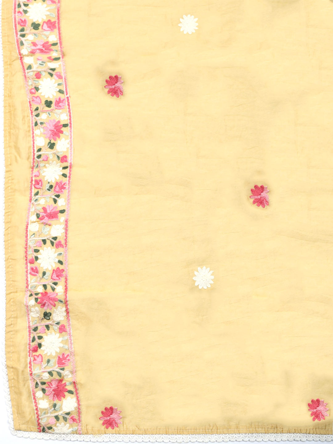 Embroidered Chanderi Unstitched Suit With Pant &amp; Dupatta