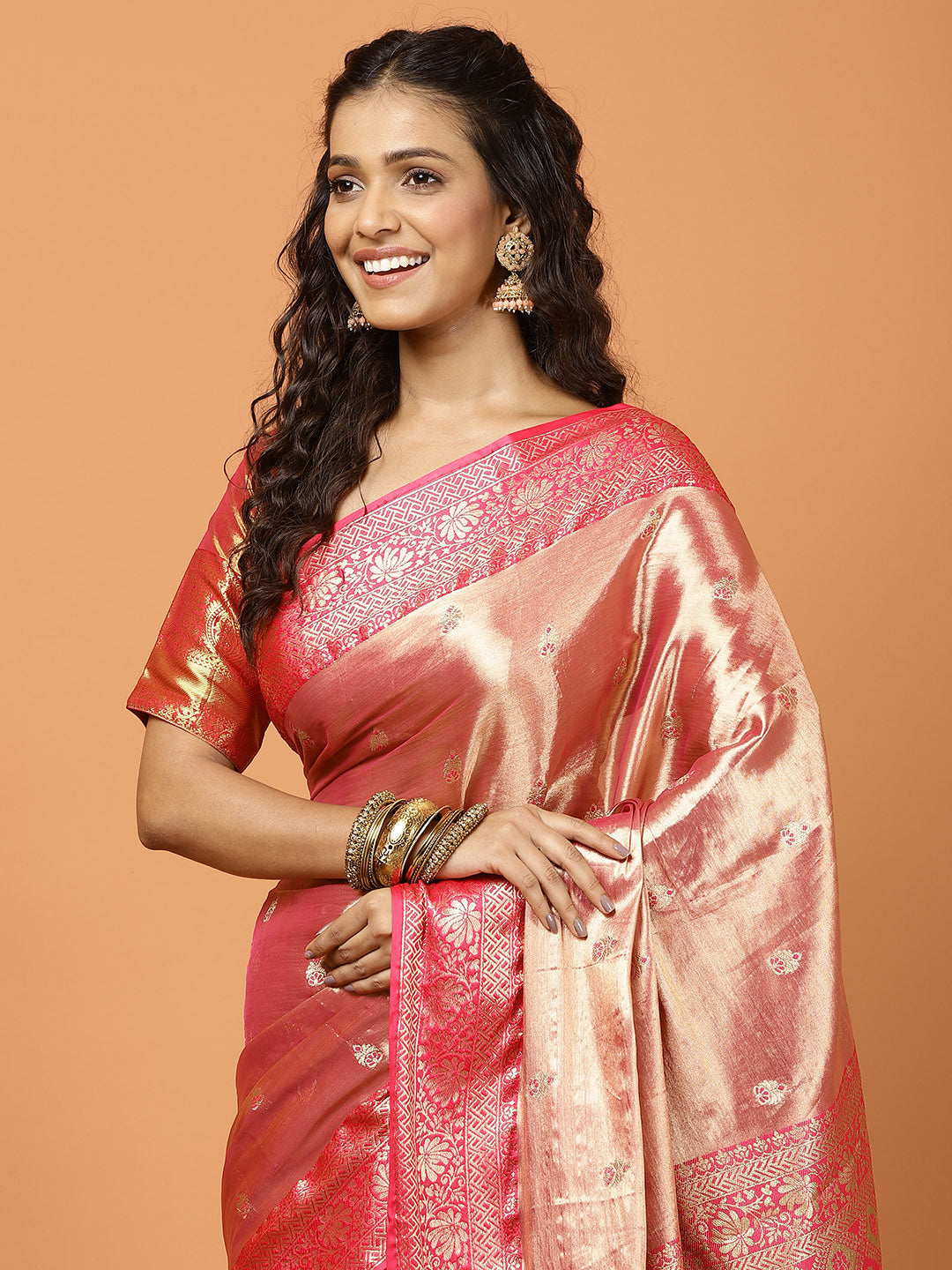 Plain Zari Border Banarasi Woven Saree