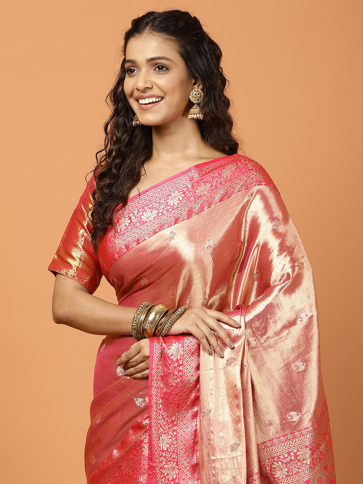Plain Zari Border Banarasi Woven Saree