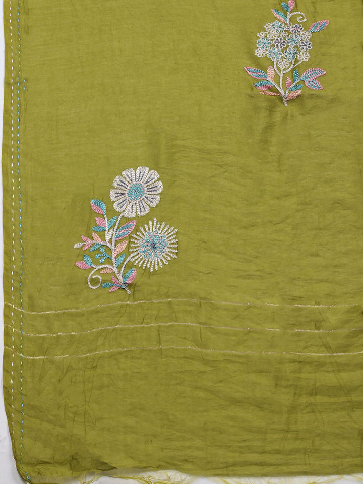 Embroidered Cotton Blend Unstitched Suit With Pant &amp; Dupatta