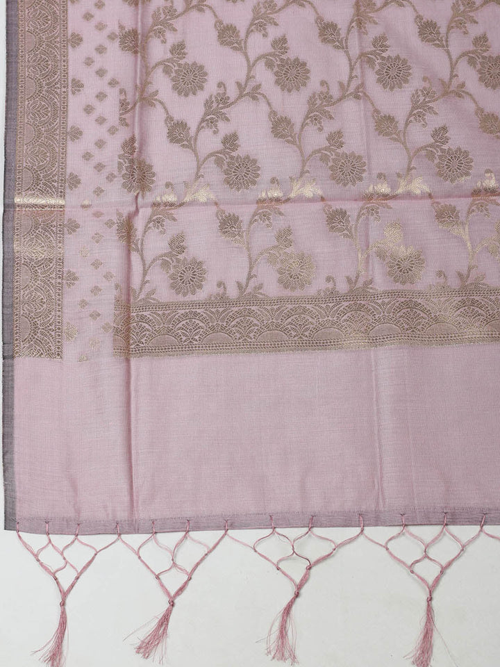 Woven Design Chanderi Unstitched Suit With Pant &amp; Dupatta