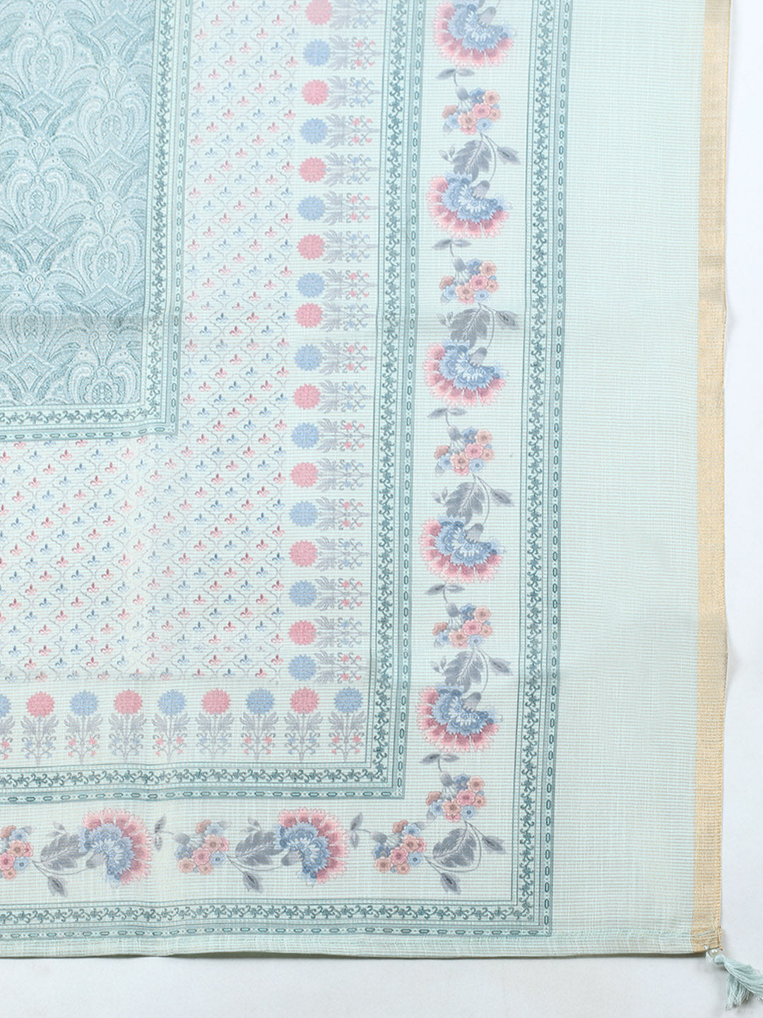 Printed Linen Blend Unstitched Suit With Pant &amp; Dupatta