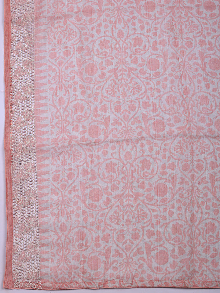 Embroidered Linen Blend Unstitched Suit With Pant &amp; Dupatta