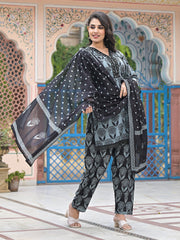 Printed Cotton Blend Kurta With Pants & Dupatta