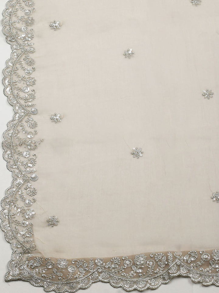 Embroidered Organza Unstitched Suit With Pant &amp; Dupatta