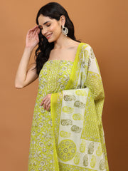 Printed Cotton Blend Unstitched Suit With Dupatta