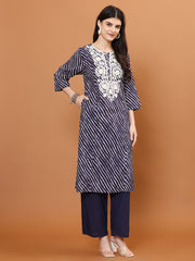 Resham Work Cotton Blend Kurti With Pants