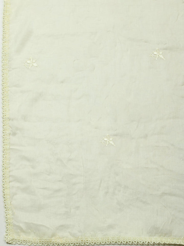 Embroidered Chanderi Unstitched Suit With Pant &amp; Dupatta