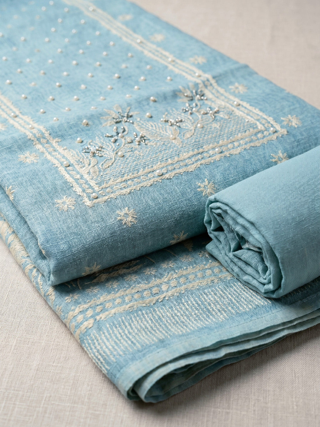 Printed Chanderi Unstitched Suit With Pant &amp; Dupatta
