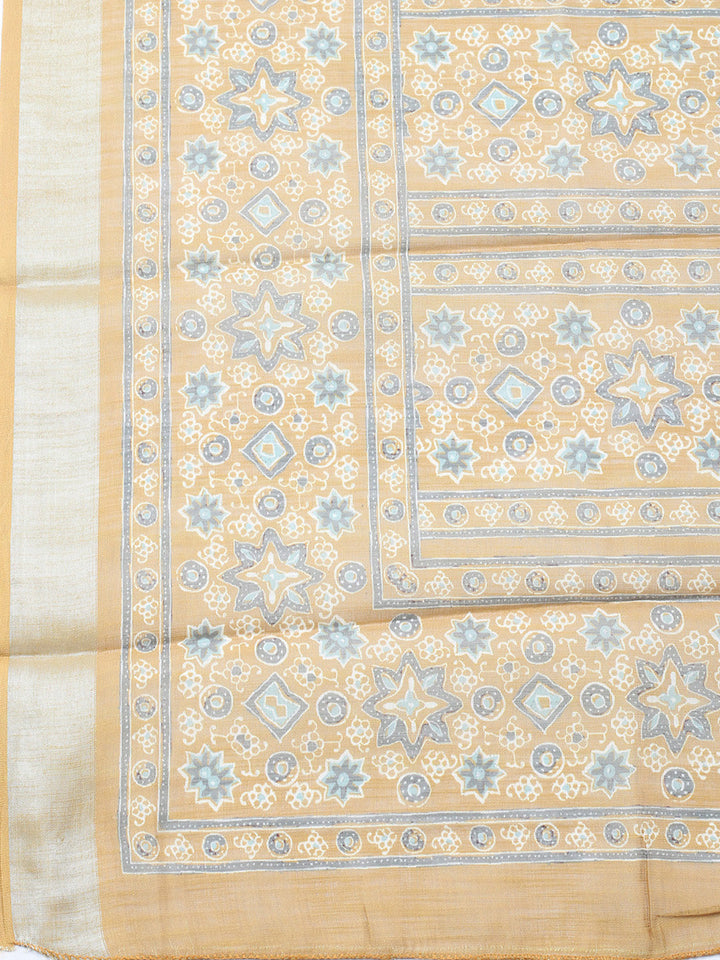 Printed Cotton Blend Unstitched Suit With Pant &amp; Dupatta