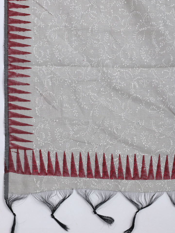 Patch Neck Cotton Blend Unstitched Suit With Dupatta