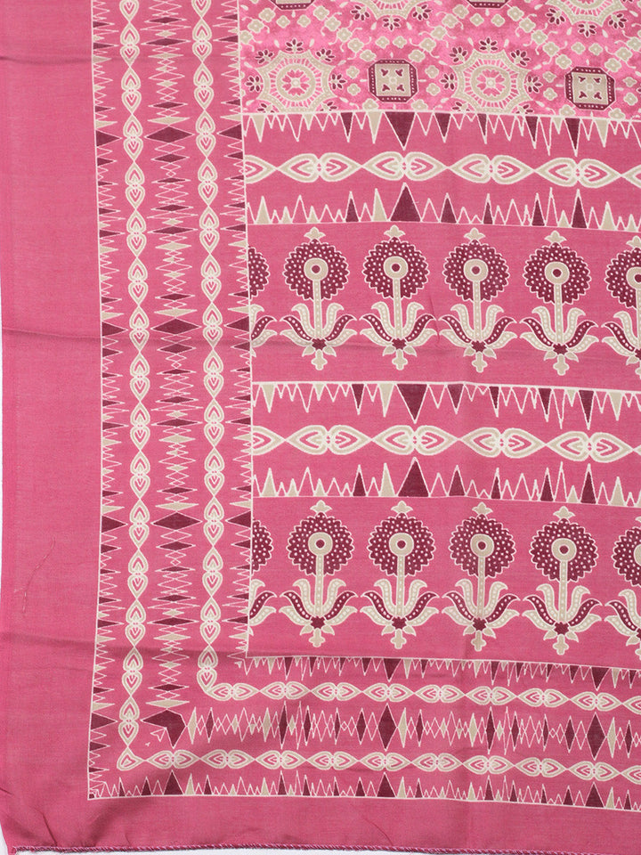 Printed Cotton Blend Unstitched Suit With Pant &amp; Dupatta