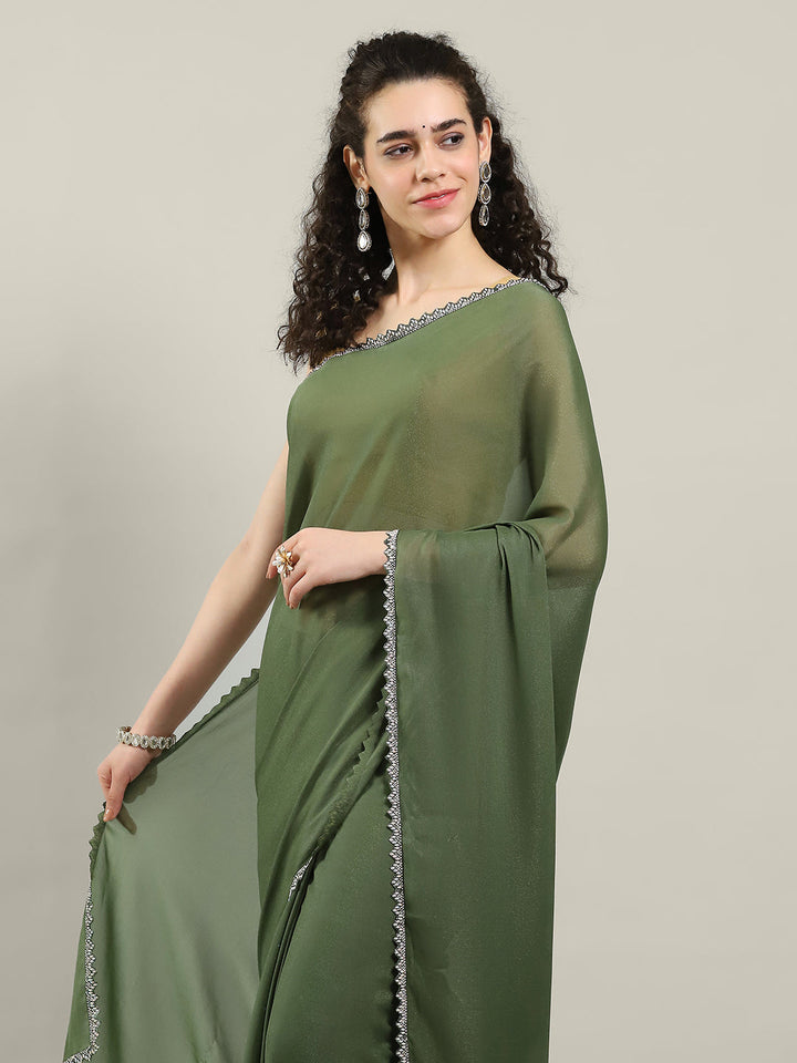 Plain Lace Border Georgette Saree