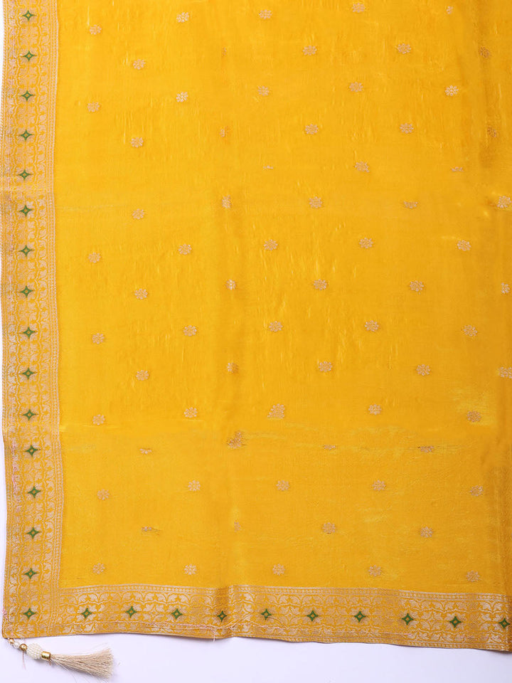 Embroidered Chanderi Unstitched Suit With Pant &amp; Dupatta