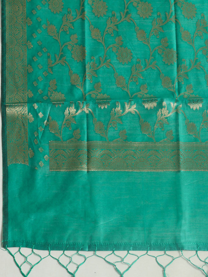 Woven Design Chanderi Unstitched Suit With Pant &amp; Dupatta
