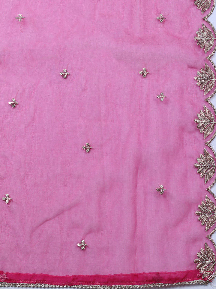 Embroidered Chanderi Unstitched Suit With Pant &amp; Dupatta