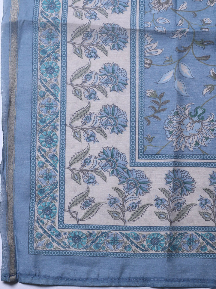 Printed Chanderi Unstitched Suit With Pant &amp; Dupatta