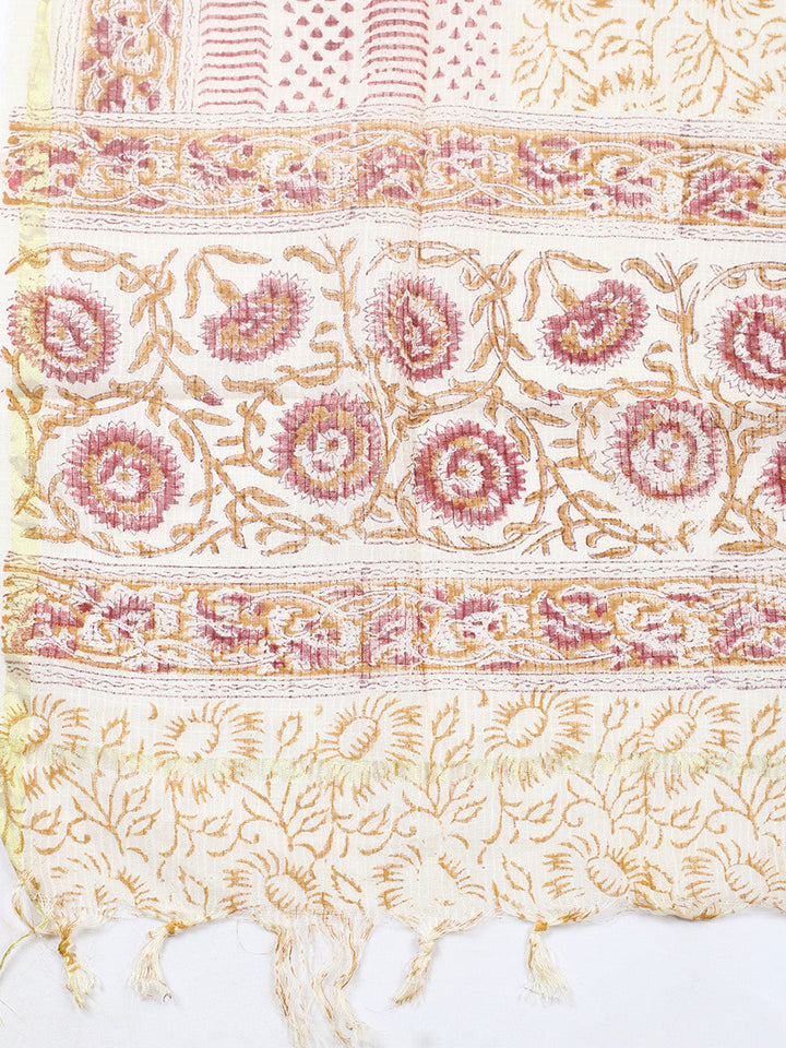 Printed Cotton Blend Unstitched Suit With Pant &amp; Dupatta