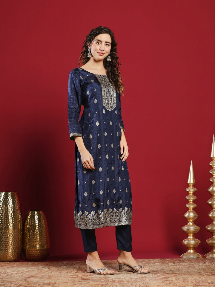 Embroidered Cotton Kurta With Pant &amp; Dupatta