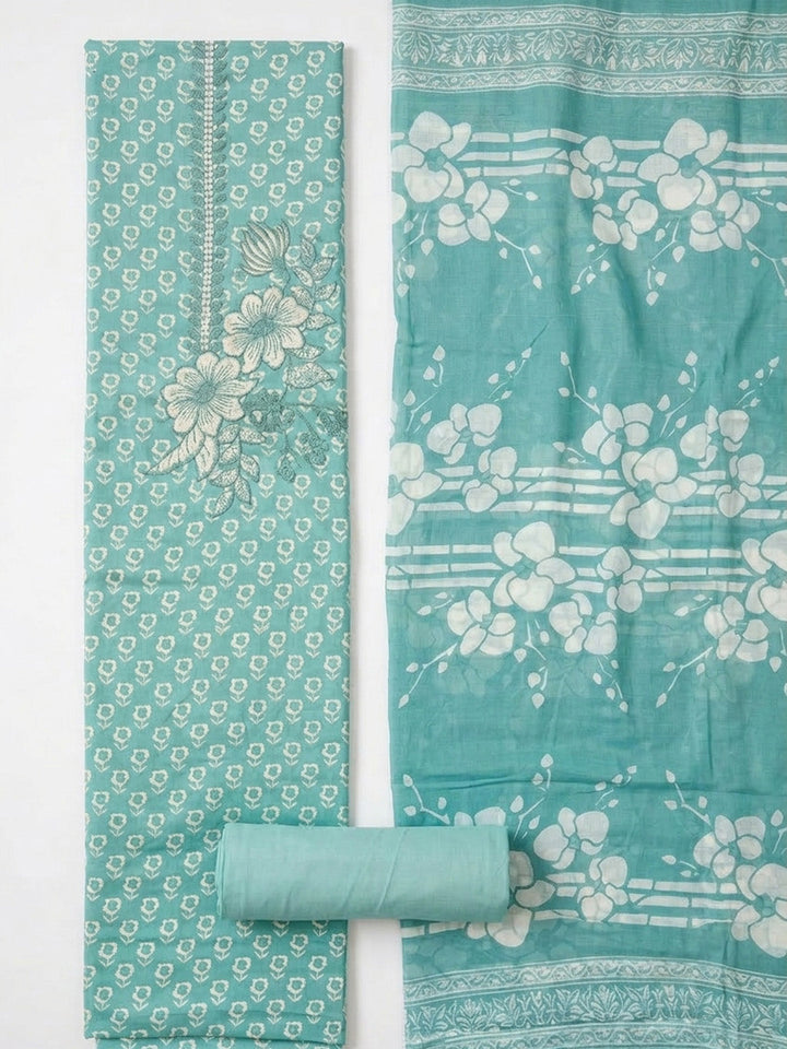 Printed Cotton Blend Unstitched Suit With Pant &amp; Dupatta