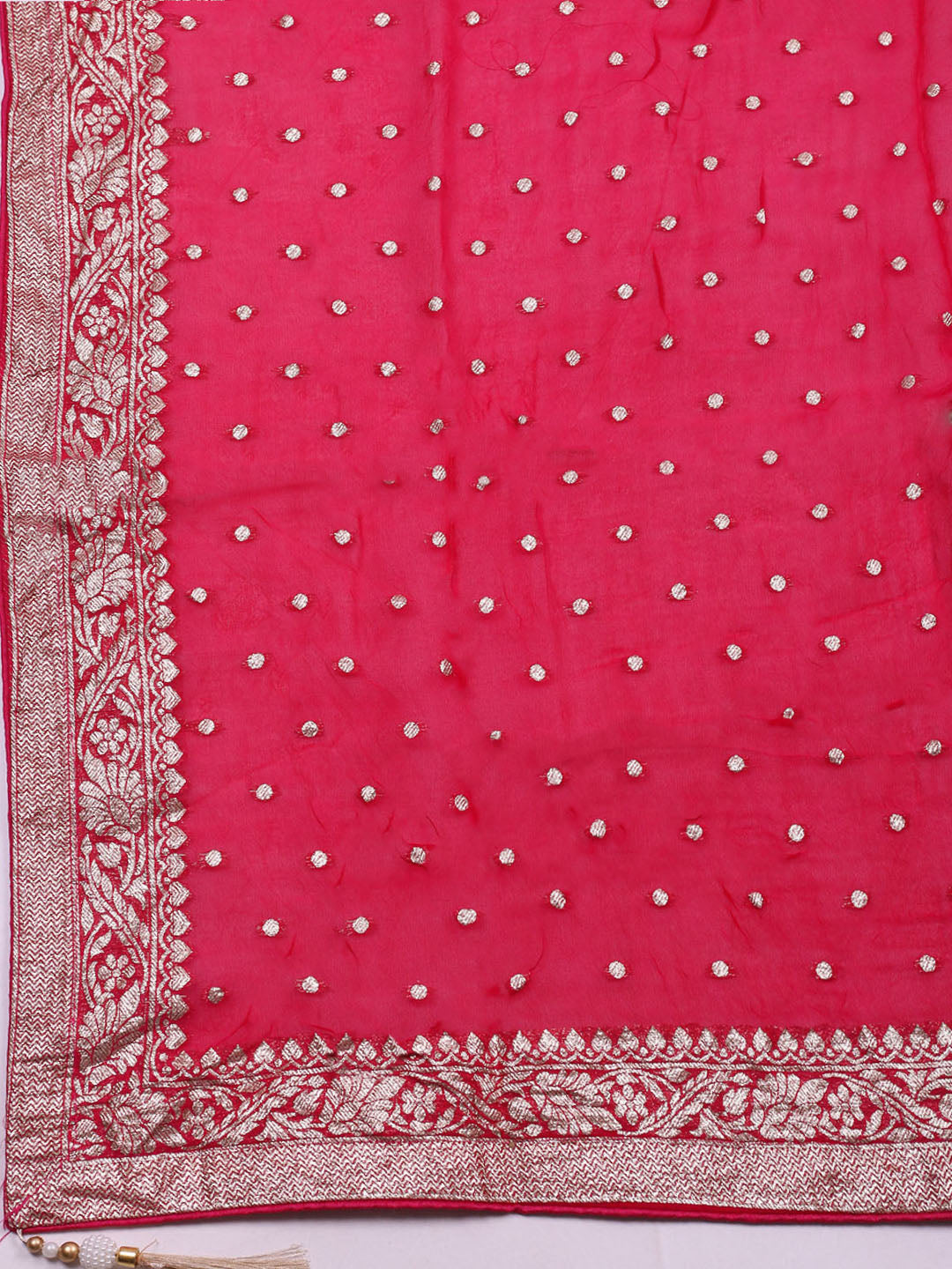 Embroidered Chanderi Unstitched Suit With Pant &amp; Dupatta