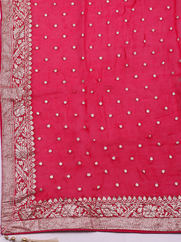 Embroidered Chanderi Unstitched Suit With Pant &amp; Dupatta
