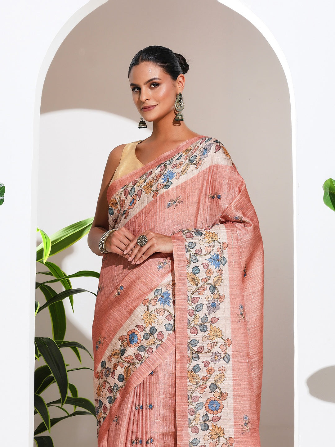 Floral Printed Tussar Silk Saree