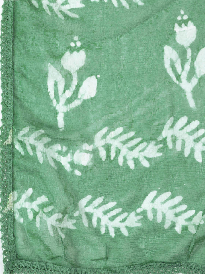 Green Printed Cotton Blend Unstitched Dress Material