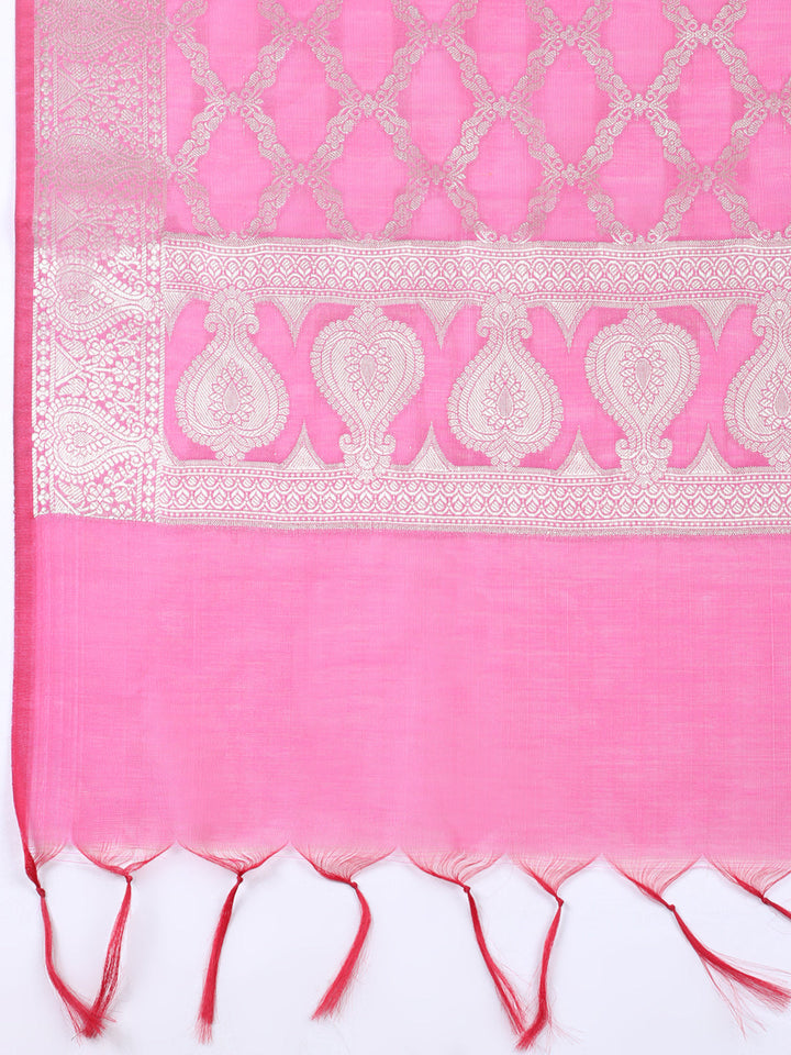 Woven Design Art Silk Unstitched Suit With Pant &amp; Dupatta