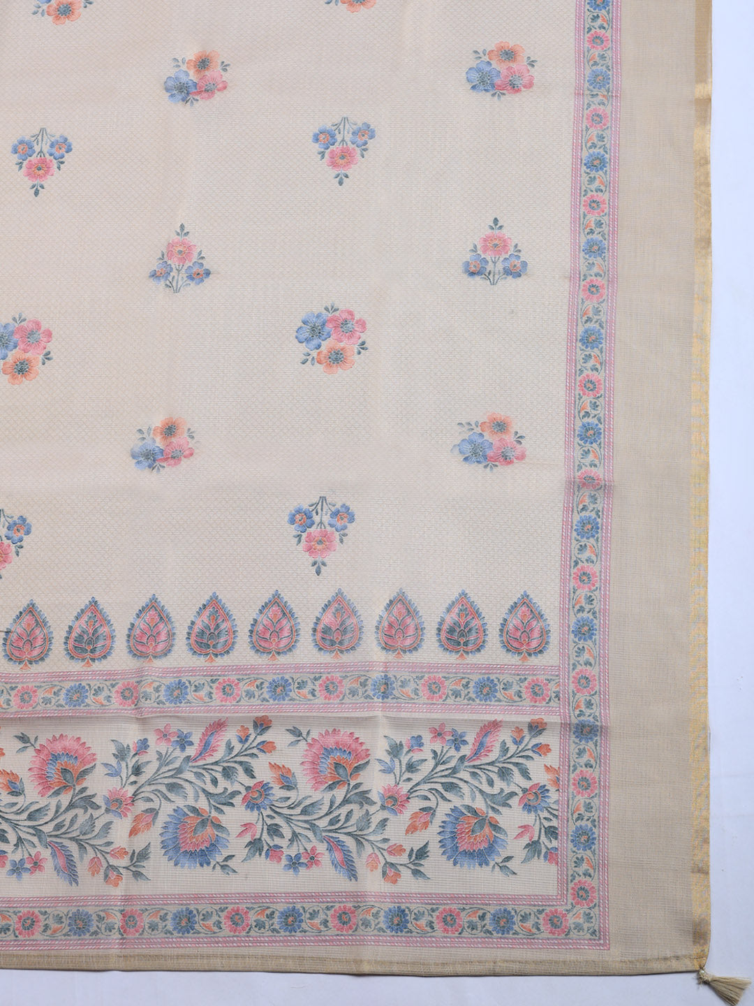 Printed Linen Blend Unstitched Suit With Pant &amp; Dupatta