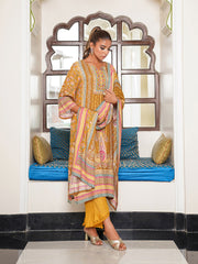 Sequins Embroidery Muslin Kurta With Pants & Dupatta