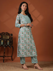Printed Cotton Blend Kurta With Pant & Dupatta