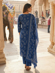 Printed Cotton Blend Kurta With Pant & Dupatta