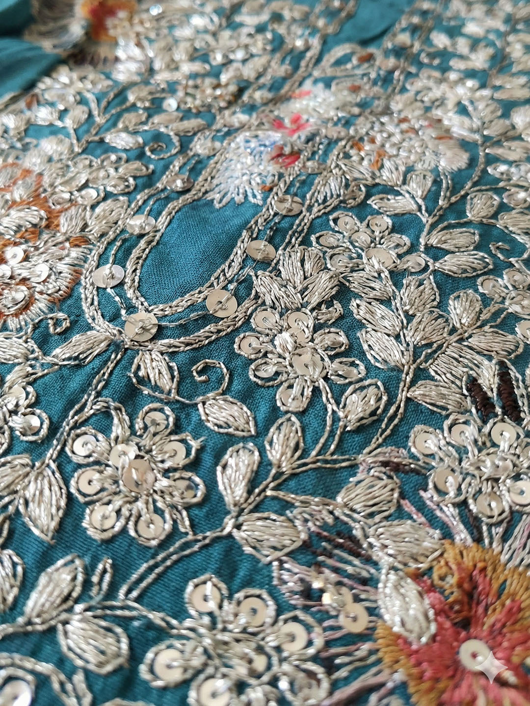 Embroidered Chanderi Unstitched Suit With Pant &amp; Dupatta