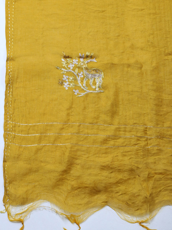 Embroidered Cotton Blend Unstitched Suit With Pant &amp; Dupatta