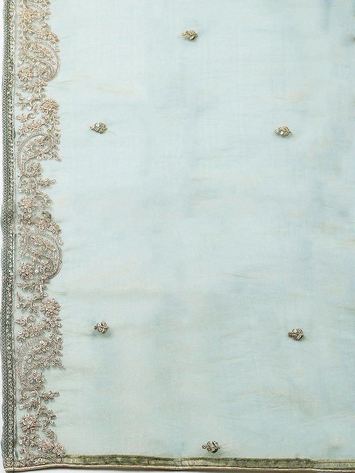 Embroidered Tissue Unstitched Suit With Pant &amp; Dupatta
